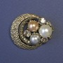Accent Brooch, Crescent Moon with Pearls (Faux) 35x40mm+- Gold-Tone Metal