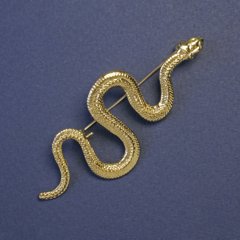 Brooch Snake Golden Metal 70x30mm