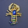 Lobster Brooch Blue and Green Enamel Gold-Tone Metal 58x43mm