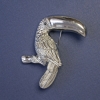 Toucan Bird Brooch-Pendant, Silver Metal, 62x40mm