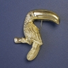 Toucan Bird Brooch-Pendant, Gold-Tone Metal, 62x40mm