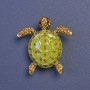 Brooch Turtle green enamel yellow crystals golden metal 33x33mm+