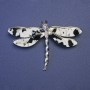 Dragonfly Brooch Black and White Mother-of-Pearl Wings 75x50mm Silver-Tone Metal