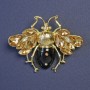 Insect Brooch with Yellow Crystals Black Enamel Gold-Tone Metal 38x49mm+