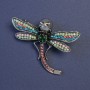 Dragonfly Brooch with Multicoloured Rhinestones and Grey Pearl, Grey Metal, 49x40mm+