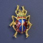 Scarab Beetle Brooch Blue and Red Enamel with Rhinestones Gold-Tone Metal 43x25mm+