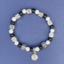 White Agate Bracelet (imitation) round bead, diameter 6mm+- Shungite round bead (imitation), diameter 6mm+-, length 18cm+- stretch