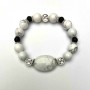 Cacholong Round Bead Bracelet, diameter 10mm+- Shungite Oval, diameter 25x18mm+-, length 18cm+- stretch