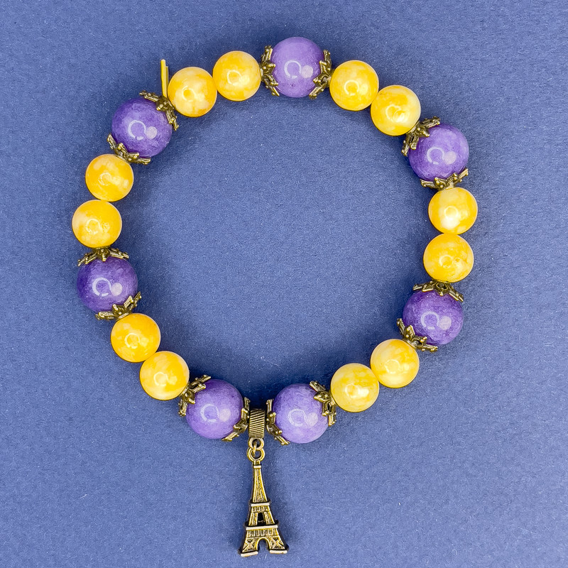 Jadeite Smooth Round Bead Bracelet, diameter 8.5mm+- Sugilite Smooth Round Bead, diameter 10.5mm+-, length 18cm+- stretch