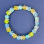 Opal Glass Bracelet, blue and yellow smooth round bead, diameter 8mm+-, length 18cm+- stretch