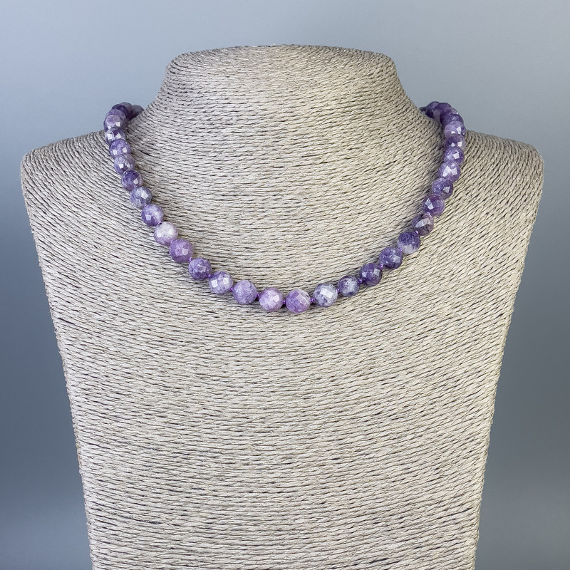Lepidolite Necklace, faceted bead, diameter 8mm+/-, length 47cm+