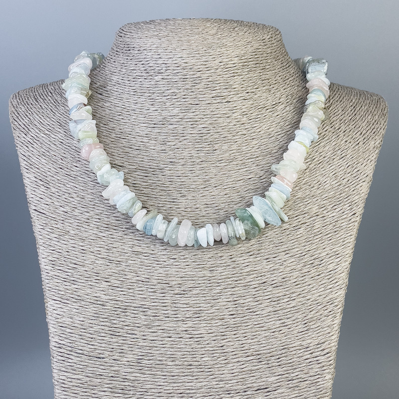 Morganite Chip Necklace, Diameter 12x1mm+/-, Diameter 9x4mm+/-, Length 48cm+