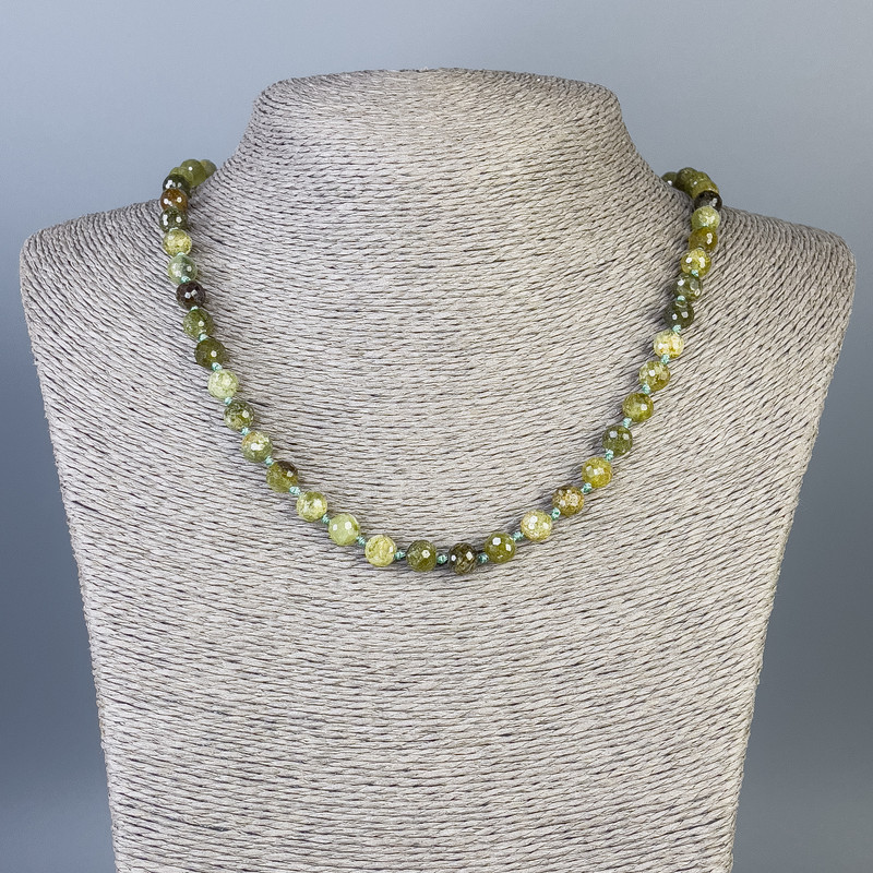 Grossular (Green Garnet) Necklace, faceted bead 7mm+/-, length 51cm+