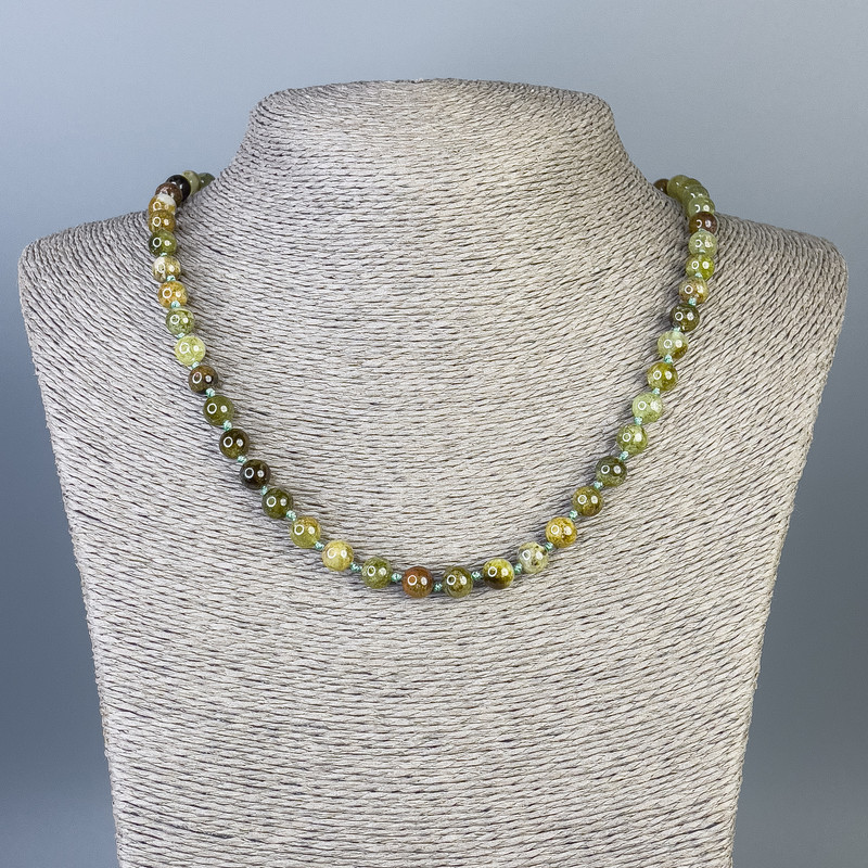 Grossular (Green Garnet) Necklace, smooth bead 7mm+/-, length 50cm+