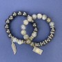 Labradorite Hematite Bracelet Set, Smooth Bead 10mm+/- with Metal Inserts, Length 18cm+/- Stretch