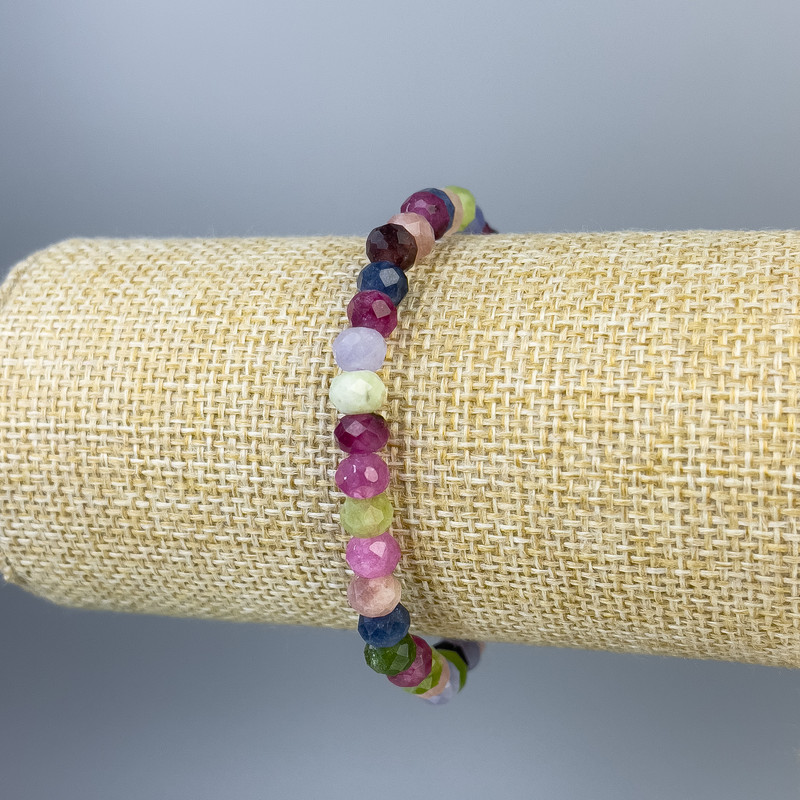 Tourmaline Bracelet, Faceted Rondelle Beads 6x5mm+/-, Length 18cm+/- Stretch