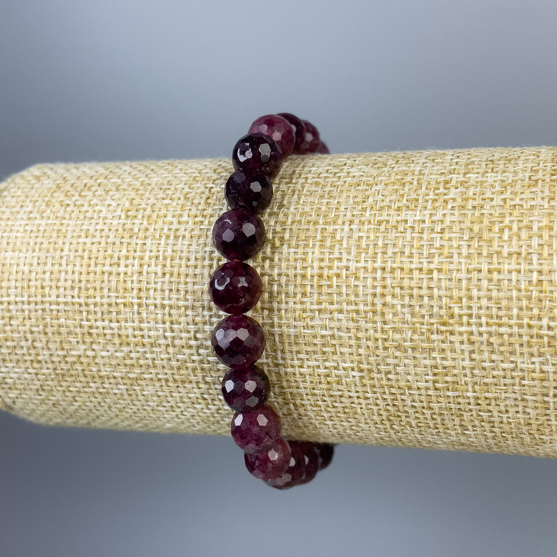 Rubellite Tourmaline Bracelet, Faceted Bead 8mm+/-, Length 18cm+/- Stretch