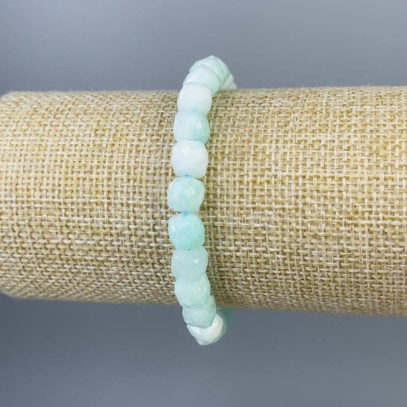 Angelite Bracelet, Natural Stone Faceted Cube Beads, Diameter 7x7mm+-, Length 18cm+- (Stretch)