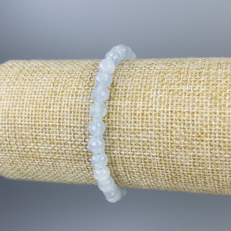 Aquamarine Bracelet, faceted bead, diameter 6mm+/-, length 18cm+/- stretch