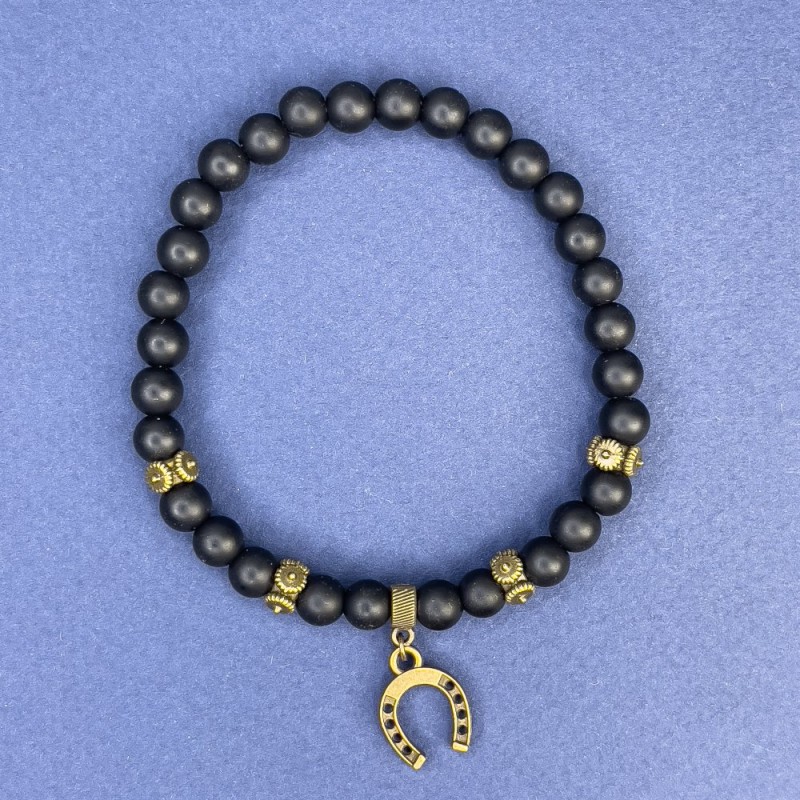 Bracelet Shungite, diameter 6mm+/- with metal inserts, length 18cm+/- stretch