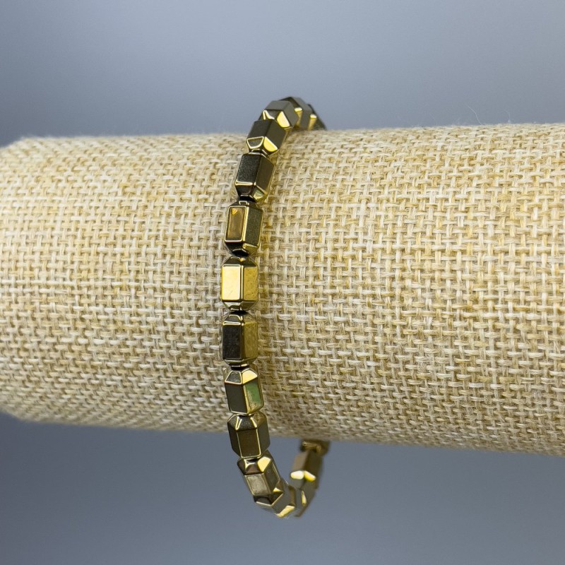 Hematite Hexagon Bracelet Gold Colour, diameter 8x5mm+/-, length 18cm+/- stretch