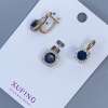 Xuping Set: Pendant & Earrings with White Rhinestones and Blue Crystal, 18K Gold Plating