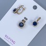 Xuping Set: Pendant & Earrings with White Rhinestones and Blue Crystal, 18K Gold Plating