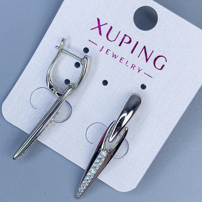 Xuping Rhodium Earrings with White Rhinestones, Length 38mm+