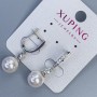 Xuping Rhodium Earrings with 10mm Pearl and White Rhinestones, Length 30mm+