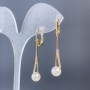 Xuping Earrings 18K Gold-Plated with Pearl, Diameter 7mm and White Rhinestones, Length 38mm+