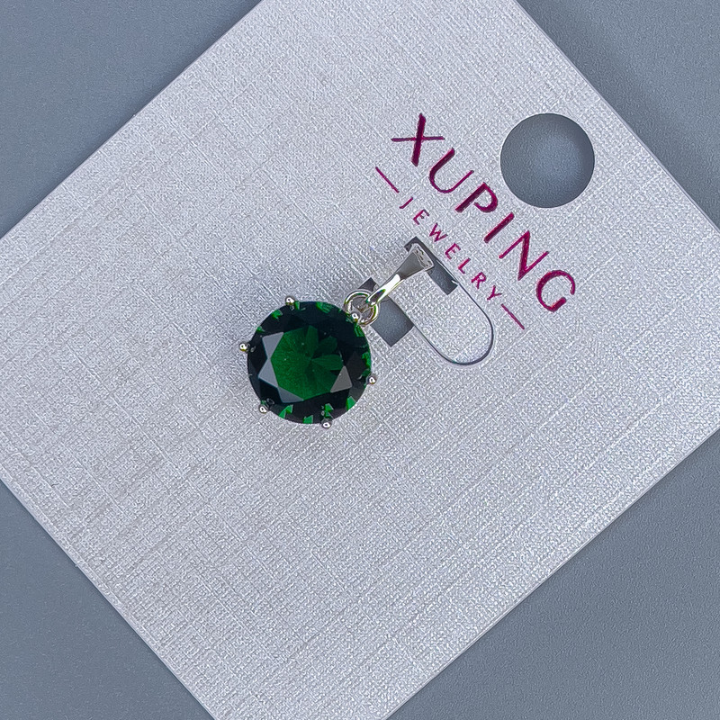 Xuping Pendant with Green Crystal, Diameter 9mm+/-, Length 17mm+/- Rhodium 18K