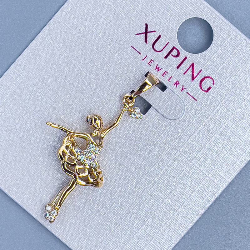 Xuping "Little Girl" Pendant with White Rhinestones, diameter 15mm+/-, length 34mm+/- 18K gold plating