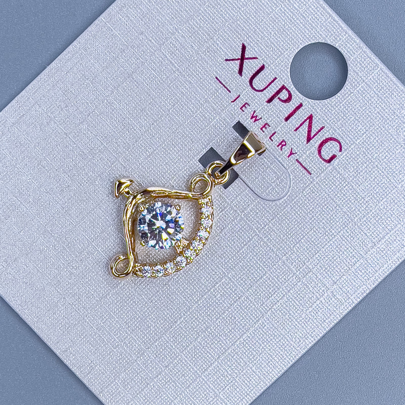 Xuping "Bow" Pendant with White Rhinestones, diameter 14mm+/-, length 23mm+/- 18K gold plating