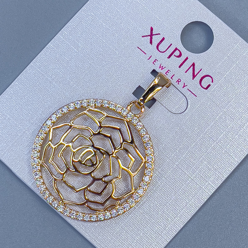 Xuping "Flower" Pendant with White Rhinestones, diameter 25mm+/-, length 35mm+/- 18K gold plating