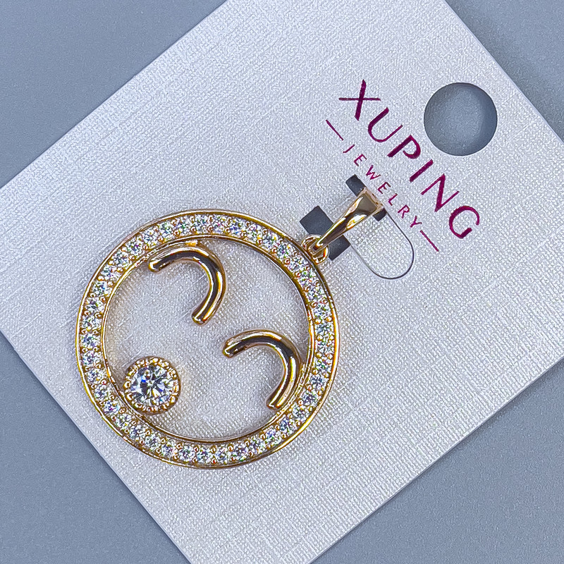 Xuping Pendant with White Rhinestones, diameter 25mm+/-, length 32mm+/- 18K gold plating