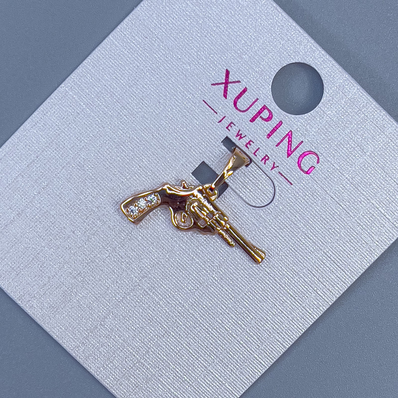 Xuping "Gun" Pendant with White Rhinestones, diameter 18mm+/-, length 18mm+/- 18K gold plating