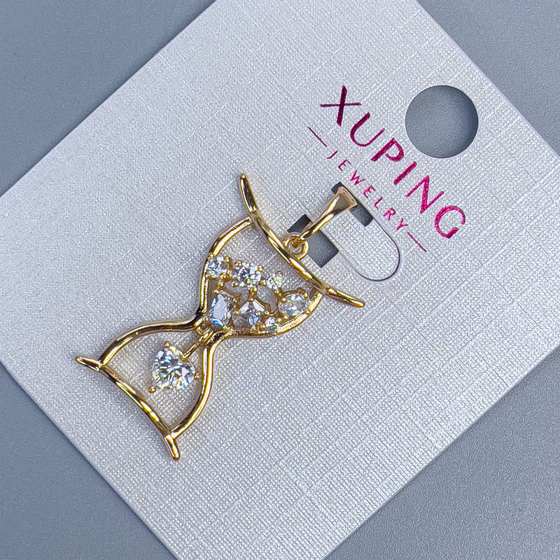 Xuping "Hourglass" Pendant with White Rhinestones, diameter 18mm+/-, length 28mm+/- 18K gold plating