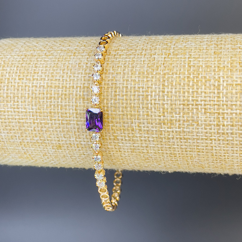 Xuping Bracelet with White Rhinestones and Purple Stone, Thickness 3mm, Length 19cm+/- Gold-Plated