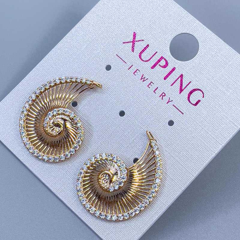 Xuping Stud Earrings Swirl with White Rhinestones, Diameter 23x17mm+- 18K Gold Plating