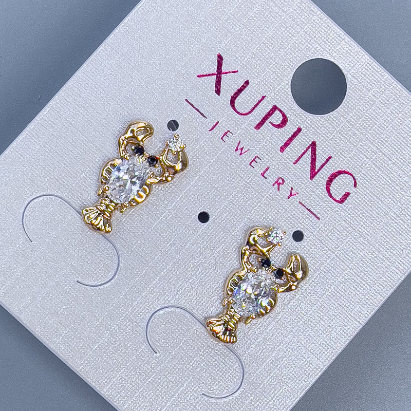 Xuping Stud Earrings Cancer with White Rhinestones, Diameter 16x9mm+- 18K Gold Plating