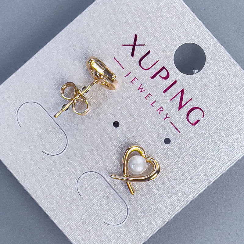 Xuping Stud Earrings Heart with Pearl, Diameter 4mm+- 9x9mm+- 18K Gold Plating