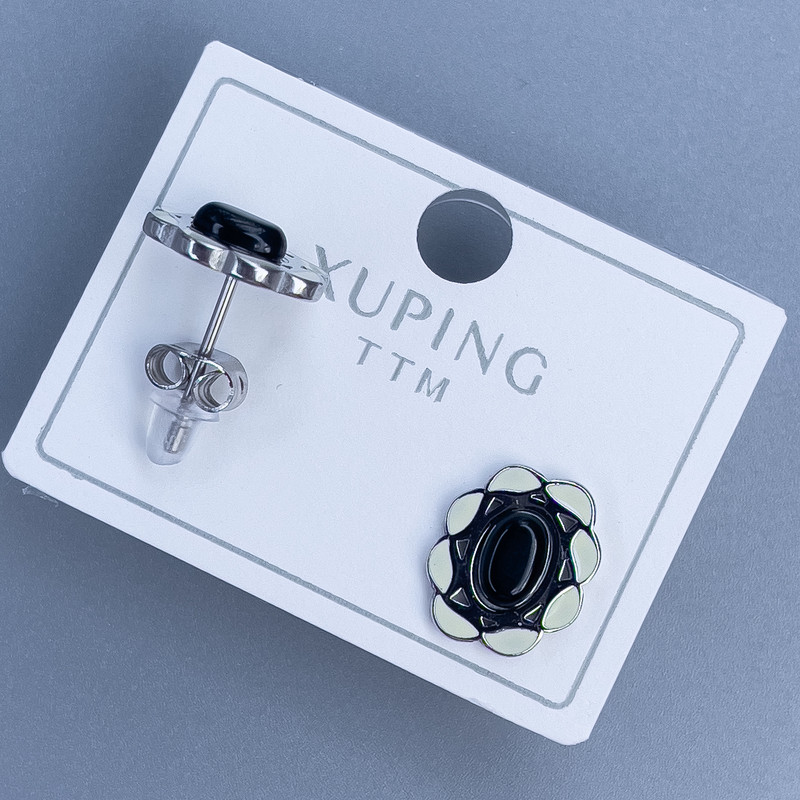 Xuping Stud Earrings with Black Stone 12x10mm+- Rhodium