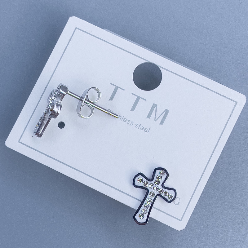 Xuping Stud Earrings Cross with White Rhinestones 12x9mm+- Rhodium