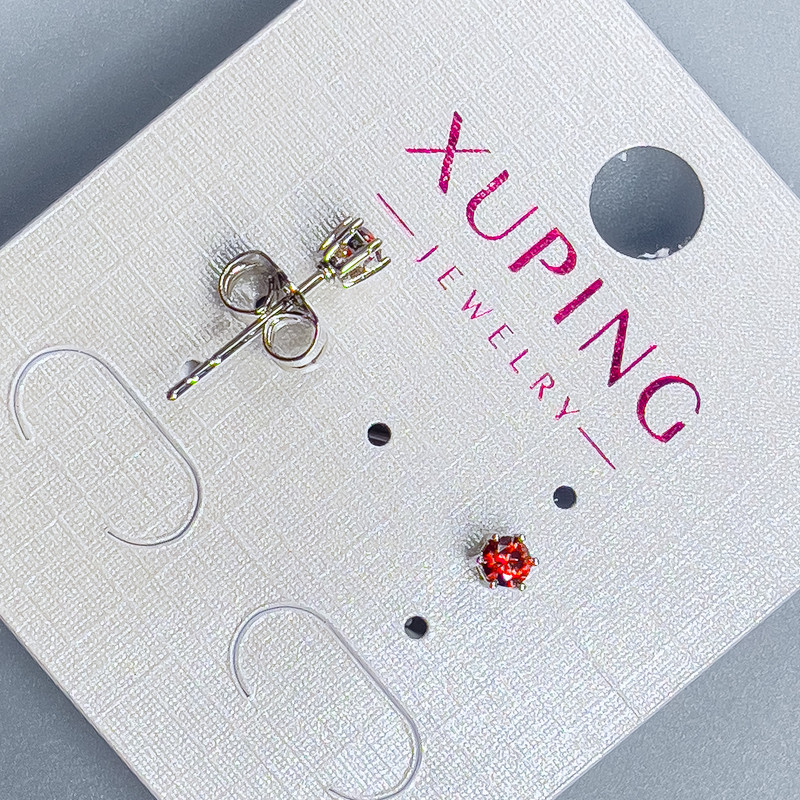 Xuping Stud Earrings with Red Stone 3mm+- Rhodium