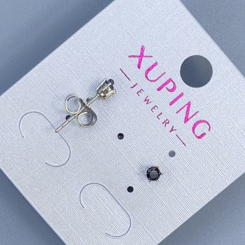 Earrings - Studs Xuping with black stone 3mm+ Rhodium