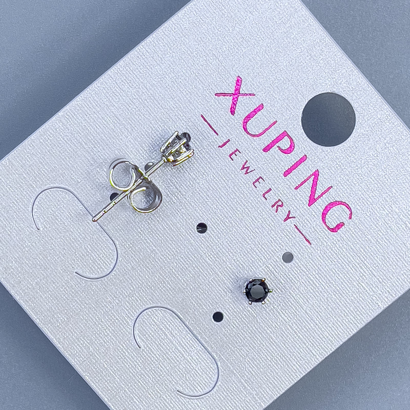 Earrings - Studs Xuping with black stone 3mm+ Rhodium