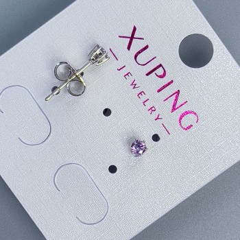 Earrings Stud Xuping with Purple Stone 3mm+ Rhodium-plated