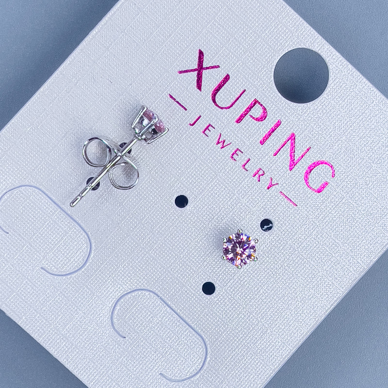 Xuping Stud Earrings with Pink Stone 3mm+- Rhodium