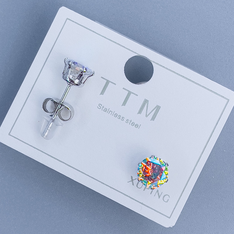 Xuping Stud Earrings with Rainbow Stone 6mm+- Rhodium