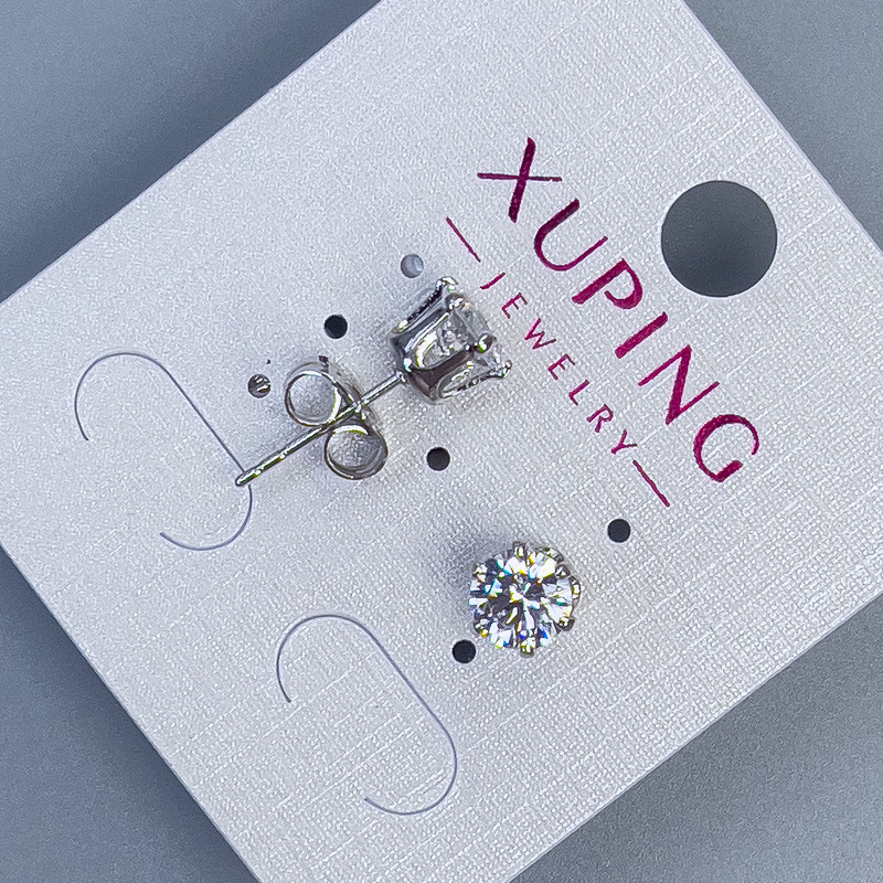 Xuping Stud Earrings with White Stone 6mm+- Rhodium